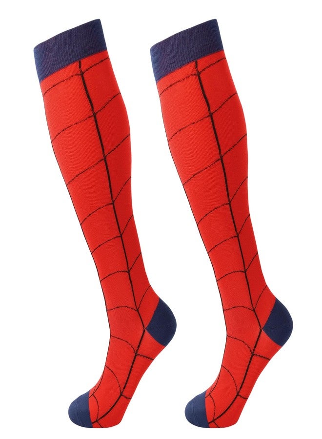 Junely Spiderman Compression Socks Men Knee High Stockings for Halloween Running Athletic Nurses Pregnant Women Work Support Travel Flight Sports Gifts Red - Image 1